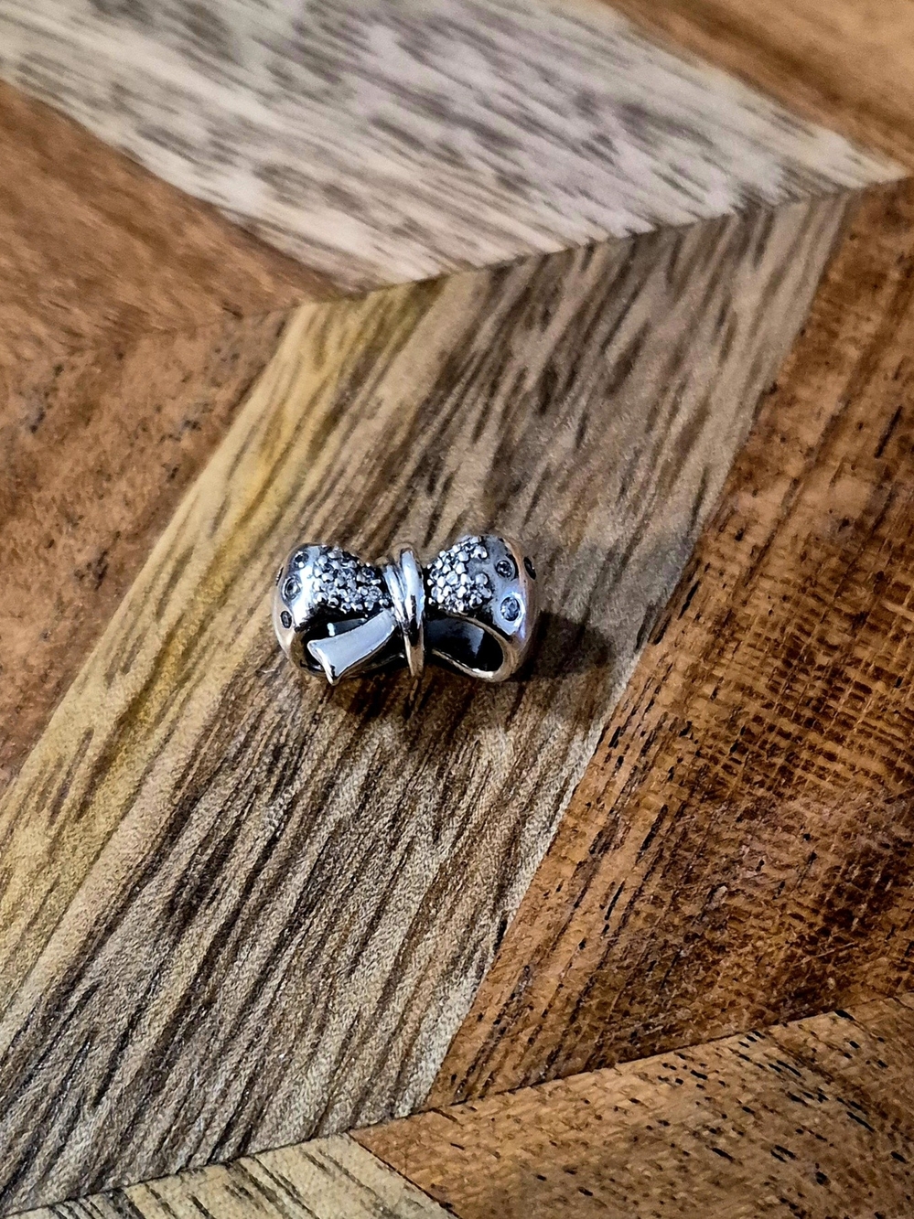 Pandora Silver Bow Charm with Clear Stones